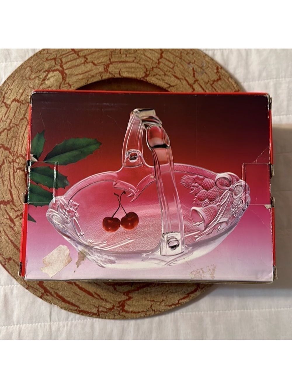 Mikasa Holiday Bells Handled Crystal Basket